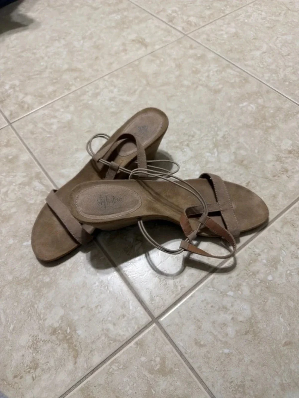 Style & Co Taupe Faux Suede Strappy Slip On Wedge Sandals